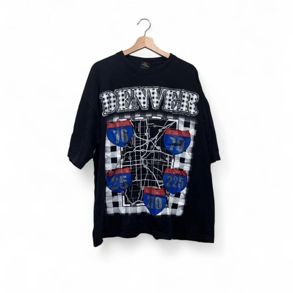 Denver Colorado Glitter Highway Map Graphic‎ T-Shirt Black 3XL